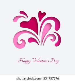 Abstract splash of heart shapes and floral swirls, vector greeting card for Valentine's Day, eps10