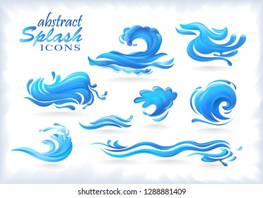 Abstract splash icons and wave patterns.