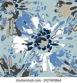 Abstrakter Spritzer und einzelne Blumengrafik auf pastellgrünem Hintergrund,