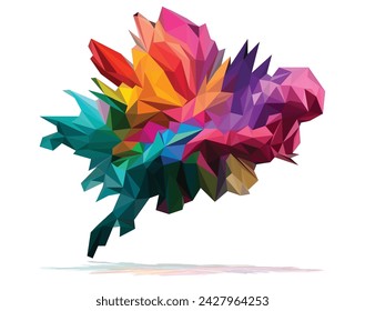 Abstract splash multi color polygon and triangle low poly modelling art object with white background
