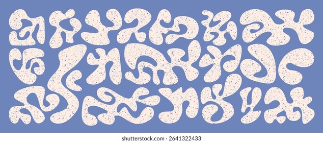 Abstract splash shapes in psychedelic 60s style – groovy fluid curves and retro texture design.