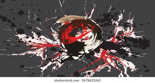 Abstract Splashed Circle Design with Red and White Branches