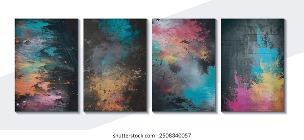 Abstract splashed watercolor textured background. Background set.