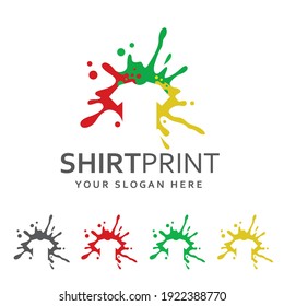 abstract splashes colorful t-shirt label isolated on white background