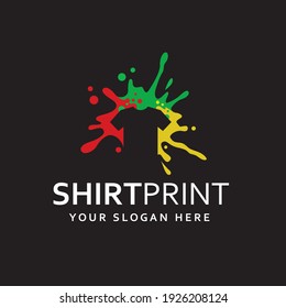 abstract splashes colorful t-shirt label isolated on black background