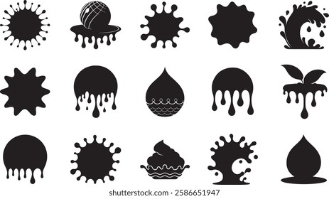 Abstract splashes and drips vector art silhouette design.