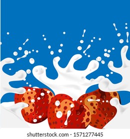 Abstract splashes of milk. Strawberry fruit vector. Vector drawing. Fresh fruit. Beautiful splashes of milk, great design for any purposes.