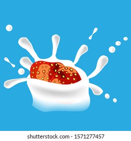 Abstract splashes of milk. Strawberry fruit vector. Vector drawing. Fresh fruit. Beautiful splashes of milk, great design for any purposes.