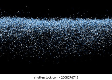 Abstract splashes of water on black background. Frozen motion of round particles. Rain, snow overlay texture. Vector Illustration, Eps 10.