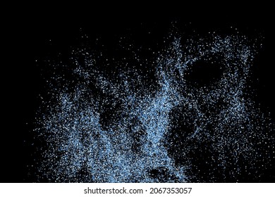 Abstract splashes of water on black background. Frozen motion of round particles. Rain, snow overlay texture. Vector Illustration, Eps 10.