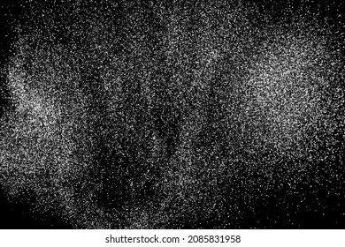 Abstract splashes of water on black background. Frozen motion of round particles. Rain, snow overlay texture. Vector Illustration, Eps 10.