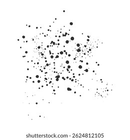 Abstract splatter of black dots on white background.