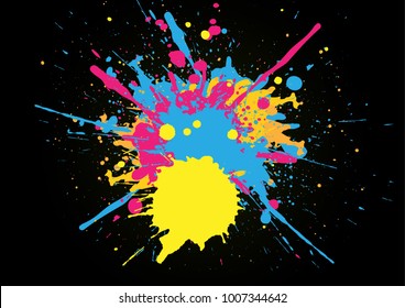 abstract splatter color on black color background. illustration vector design