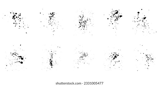 Abstract Splatter Set. Black Paintbrush Splotch. Paint Brush Spatter, Stain Texture. Dirty Ink Splash. Rough Splat, Inkblot Collection. Grunge Effect Design Element. Isolated Vector Illustration.