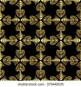 Abstract splendid seamless pattern with golden decorative ornament on black background