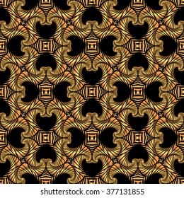 Abstract splendid seamless pattern with rich golden decorative ornament on black background