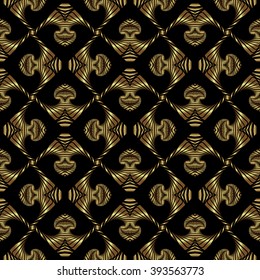 Abstract splendid seamless pattern with shiny golden ornamental elements on black background
