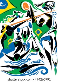 Abstract Sport Art, Brazil Flag (Vector Art)