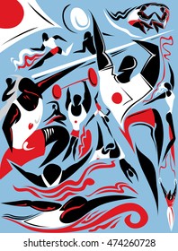 Abstract Sport Art, Japan Flag (Vector Art)
