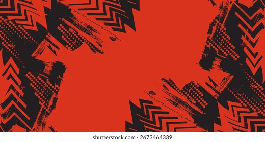 Fondo deportivo Abstractas con pinceladas negras y rojas, efecto de flecha y semitono. Diseño para portada, volantes, folletos, Anuncios y Plantilla de carteles