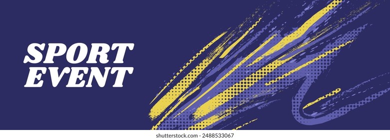 Abstract Sport Background with Blue and Gold Brush Texture and Halftone Effect. Dirty Grunge Background