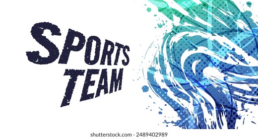 Abstract Sport Background with Blue and Green Gradient Brush Texture and Halftone Effect. Vibrant Grunge Background