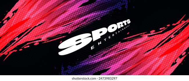 Abstract Sport Background with Blue and Red Gradient Brush Background. Grunge Brushstroke Element with Halftone Effect for Poster or Banner Design