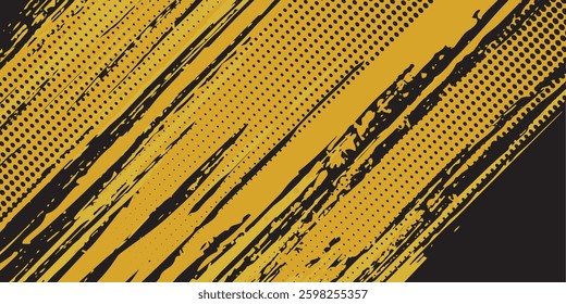 Abstract Sport Background with Cyan and Yellow Brush Texture and Halftone Effect. Grunge Background, eps10.