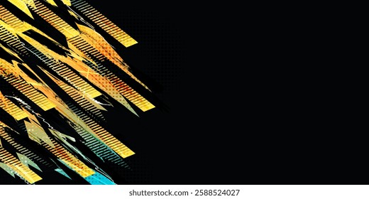 Abstract Sport Background Design with Orange and Blue Gradient Brush Strokes and Halftone Effect