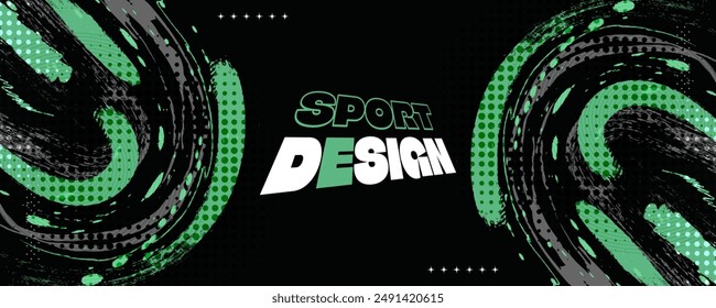 Abstract Sport Background with Gray and Green Brush Texture and Halftone Effect. Retro Grunge Background for Banner or Poster Design