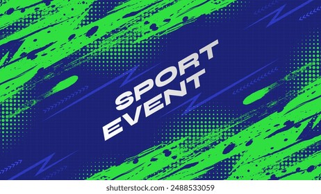 Abstract Sport Background with Green and Blue Brush Texture and Halftone Effect. Dirty Grunge Background