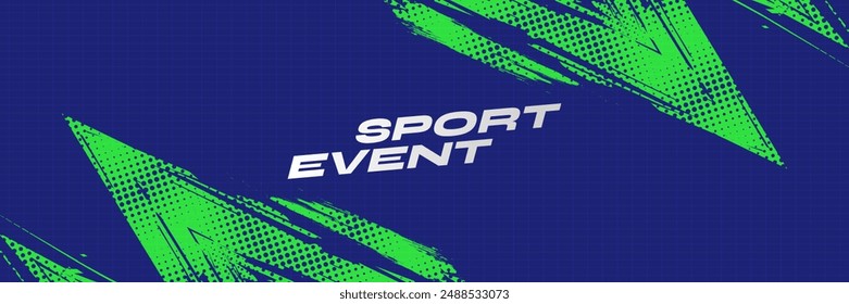 Abstract Sport Background with Green and Blue Brush Texture and Halftone Effect. Dirty Grunge Background