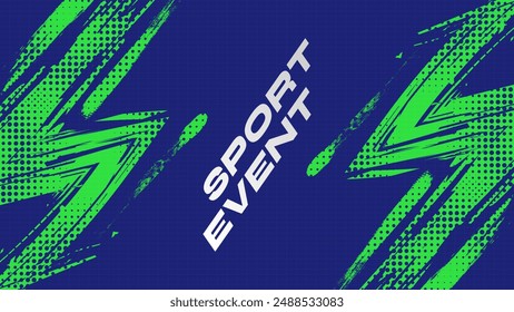 Abstract Sport Background with Green and Blue Brush Texture and Halftone Effect. Dirty Grunge Background