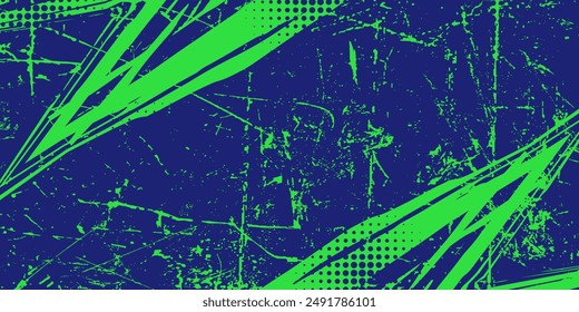 Fondo deportivo Abstractas con textura de pincel verde y azul y efecto de semitono. Fondo sucio del grunge