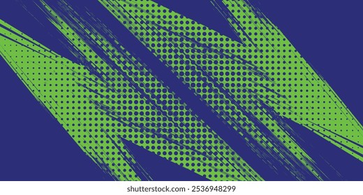 Resumo Esporte Fundo com textura de pincel verde e azul e efeito de meio-tom. Fundo do Grunge Sujo