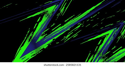 Abstract Sport Background with Green and Blue Brush Texture and Halftone Effect. Dirty Grunge Background
