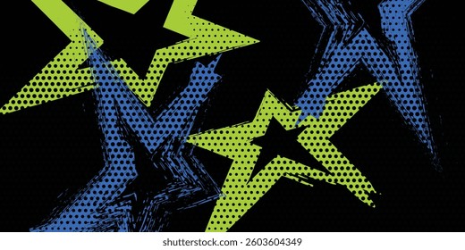Abstract Sport Background with Green and Blue Brush Texture and Halftone Effect. Dirty Grunge Background