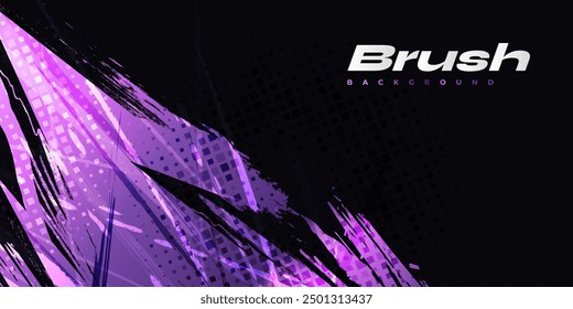 Abstract Sport Background with Purple Gradient Brush Texture and Halftone Effect. Vibrant Grunge Background
