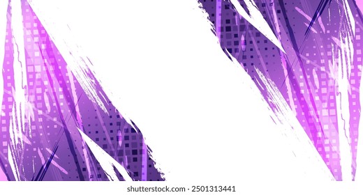 Abstract Sport Background with Purple Gradient Brush Texture and Halftone Effect. Vibrant Grunge Background