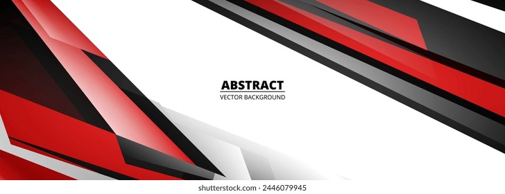 Abstract sport background with red, black and white geometric shapes. Wide sports banner with modern pattern vector illustration