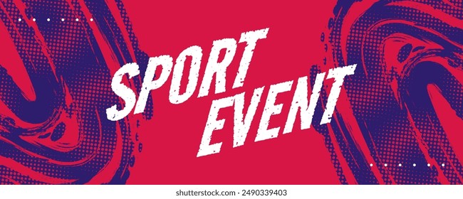 Fondo deportivo Abstractas con textura de pincel rojo y azul y efecto de semitonos. Fondo retro del grunge para el diseño del Anuncio o del cartel
