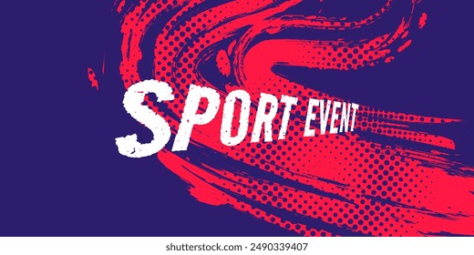 Abstract Sport Background with Red and Blue Brush Texture and Halftone Effect. Retro Grunge Background for Banner or Poster Design