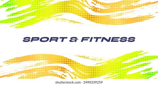 Abstract Sport Background with Yellow and Green Gradient Brushstrokes and Halftone Effect. Dynamic Grunge Background with Brush Texture. Scratch Elements For Design