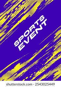 Abstract Sport Cover or Poster Design with Yellow and Purple Brush Illustration and Halftone Effect. Sport Template Design