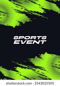 Abstract Sport Cover or Poster Design with Green and Black Brush Illustration and Halftone Effect. Sport Template Design