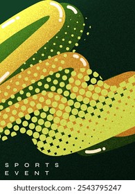 Abstract Sport Cover or Poster Design with Halftone and Wave Shapes in Green and Yellow Color Style