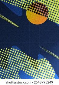 Abstract Sport Cover or Poster Design with Halftone and Wave Shapes in Green and Blue