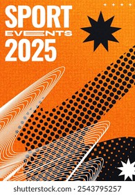 Abstract Sport Cover or Poster Design with Wavy Lines, Halftones, and Texture Effects in Black and Orange