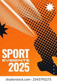 Abstract Sport Cover or Poster Design with Wavy Lines, Halftones, and Texture Effects in Black and Orange