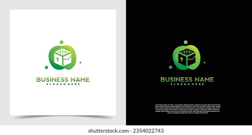 Abstract sport element on cube logo vector design template